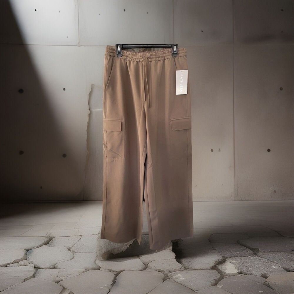 Athleta Pants Womens Medium Tan Wide Leg Cargo Pull On Elastic Waist size M
